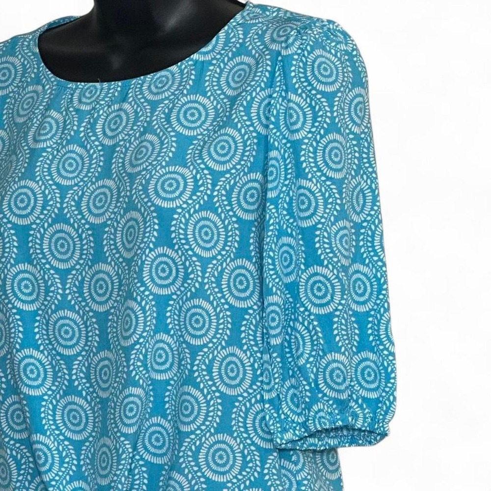 NWT Piombo Blue & What Swirled Blouse with Cinch Waist X-Small